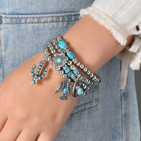 Nouveautés en gros : Bracelet extensible bohème perlé en alliage de zinc pour femme avec pierre turquoise, breloques western, cadeau vintage bohème 2026