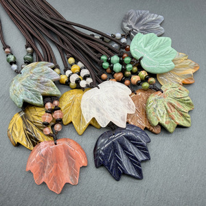 Collier pendentif en agate de cristal naturel, pierre semi-précieuse, feuille d'érable <span class=keywords><strong>canadienne</strong></span>, chaîne de pull - Product Image 4