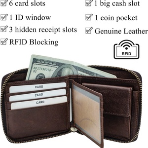 For Men's Vintage Chain <b>Wallet</b> Real Leather Zipper Bifold Short <b>RFID</b> Blocking Anti-Theft Coin Pocket Purse Travel - Product Image 3