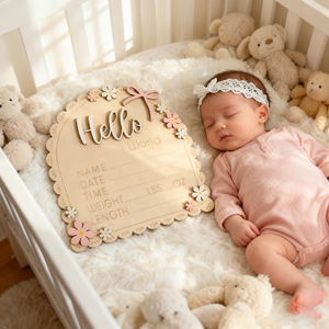 Decorazioni per Foto di Neonati 'Hello World', Insegna in Legno Incisa, Annuncio di Nascita, Insegna in Legno Incisa al Laser - Product Image 5