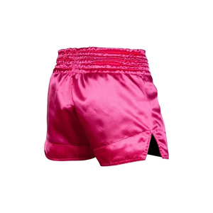 Unisex <b>Pink</b> Satin Stretch Muay Thai <b>Shorts</b> Kickboxing Training Trunks with Front Custom Logo - Product Image 1