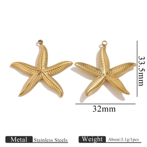 Marine Series DIY Necklace Accessories Stainless Steel <strong>Shell</strong> with Gold Plating Big Starfish &amp; Big Conch Pendant Charms - Product Image 6