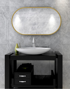 Miroir de salle de bain en gros, forme capsule, cadre en métal doré, miroir mural pour salle de bain moderne - Product Image 2
