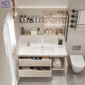 White bathroom vanity smart <b>mirror</b> cabinet white washbasin wall-mounted cabinet PVC material - Product Image 6