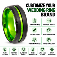 Bague de mariage en carbure de tungstène noir de 8 mm avec intérieur en aluminium vert pour homme, durable, vente en gros, alliance de fiançailles, personnalisable OEM & ODM