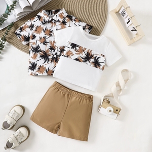 Nouveauté Ensemble de vêtements décontractés pour garçons T-shirt imprimé + chemise imprimée + short uni 3 pièces pour enfants - Product Image 4