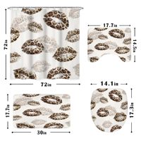 Ensemble de rideaux de douche 4 pièces Kiss Lips, imprimé léopard sauvage, polyester imperméable, tapis imprimés numériquement en 3D, accessoires, 12 crochets