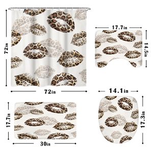 Ensemble de <span class=keywords><strong>rideaux</strong></span> de douche 4 pièces Kiss Lips, imprimé léopard sauvage, polyester imperméable, tapis imprimés numériquement en 3D, accessoires, 12 crochets - Product Image 4