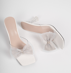 Sandales transparentes à talon avec nœud en strass pour femme – Idéales pour l'été et les occasions formelles en extérieur - Product Image 5