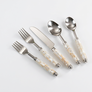 Juego de cubiertos metálicos de estilo europeo, 5 piezas con incrustaciones de nácar, aptos para uso alimentario, para fiestas, eventos y cenas. - Product Image 1