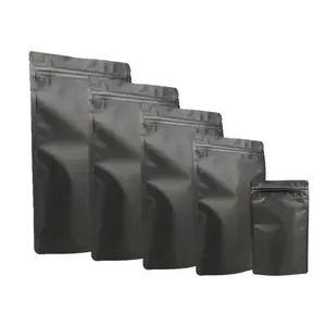 पुनर्जयोग्य मैट ब्लैक पैकेज स्टैंड-अप पाउच एल्यूमीनियम पन्नी पैकेजिंग ज़िप लॉक बैग डोप्पैक मायलर भंडारण खाद्य बैग