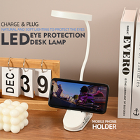 Lampe de bureau LED moderne en plastique à clipser, rechargeable, à commande tactile, portable, pour lecture au lit ou en dortoir