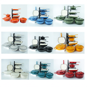 Ensemble de cuisson multifonctionnel <span class=keywords><strong>en</strong></span> <span class=keywords><strong>fonte</strong></span> émaillée de sept pièces avec couvercle <span class=keywords><strong>en</strong></span> métal et <span class=keywords><strong>faitout</strong></span> - Product Image 5