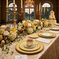 Service de Table de Luxe en Porcelaine Jaune avec Bordure en Or Véritable, Vaisselle de Mariage en Porcelaine Fine, Ensemble Assiettes et Bols en Céramique Motif Cygne Style Palais 2026