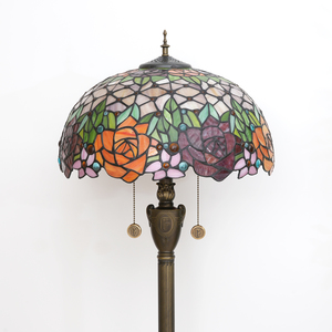Cổ điển Tiffany Rose Đèn sàn với kim loại cơ sở LED <span class=keywords><strong>torchiere</strong></span> cho phòng khách và phòng ngủ chiếu sáng - Product Image 4