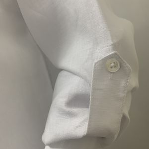 Camicette e camicie modeste <span class=keywords><strong>camicia</strong></span> <span class=keywords><strong>Oversize</strong></span> in cotone <span class=keywords><strong>di</strong></span> <span class=keywords><strong>lino</strong></span> bianco per donna - Product Image 4