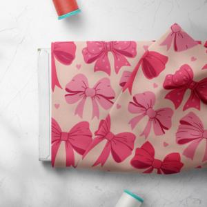 Échantillon Gratuit Tissu Léger en Coton 80s 100% Biologique Imprimé Numérique avec Motif Nœuds Roses et Rubans pour Robes Chemises Sacs - Product Image 5