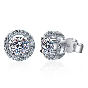 Thiết kế cổ điển pt950 mạ moissanite Stud bông tai trắng D màu 5mm đá moissanite kim cương tai Stud cho tiệc cưới