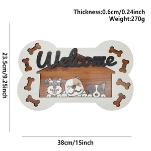Placa de Parede de Madeira 'Bem-vindo' com Design de Osso e Animais de Estimação, Decoração para Casa - Product Image 3