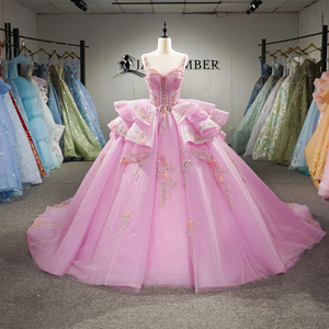 Vestidos de quinceañera rosa Dy6951, vestido de gala sin tirantes con cuentas pesadas, vestido de fiesta con flores 3D brillantes para Sweet 16 Jancember - Product Image 3