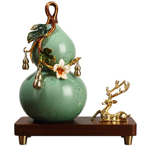 Adorno de Calabaza Estilo Chino, Cerámica con Patrón Craquelado, Decoración de Aleación para Sala de Estar, Entrada, Estante de Exhibición, Regalo - Product Image 5