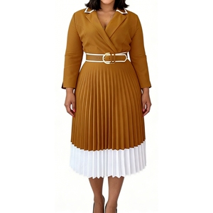 Robe midi plissée à encolure croisée pour femme - Ourlet blanc contrastant et taille cintrée - Robes africaines formelles pour femmes - Mode - Product Image 1