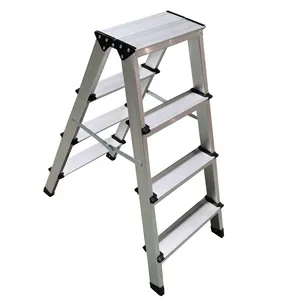 Zhejiang Factory OEM&ODM Hot Sale Folding Sliver Red 4 Steps Ladder for Indoor Outdoor Double Side Aluminum A Frame Ladder