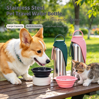 Bouteille d'eau de voyage pour animaux de compagnie en acier inoxydable 304, gobelet portable anti-fuite avec bol en silicone pliable pour chiens et chats, utilisation en extérieur
