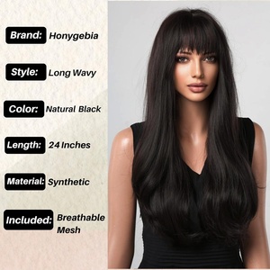 Honygebia-Peluca negra con flequillo para mujer, pelo sintético largo y liso, realista, resistente al calor, para <span class=keywords><strong>carnaval</strong></span>, fiestas temáticas de cosplay, 260g - Product Image 3