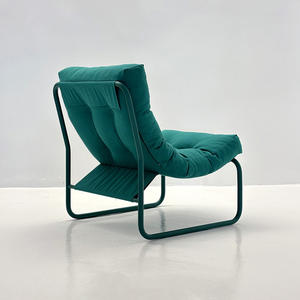 Chaise longue capitonnée bleue de luxe léger pour salon et chambre à coucher, mobilier individuel confortable en tissu rembourré - Product Image 4