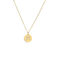 Collier avec pendentif rond en lettre initiale plaqué or et serti de zirconiums, alphabet A-Z, chaîne délicate, bijoux personnalisés pour femmes, à porter au quotidien