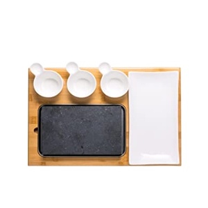 Plato de cerámica para asar carne a la lava, plato para guarniciones de barbacoa y plato rectangular de madera de bambú, personalizado, ecológico, LFGB - Product Image 2