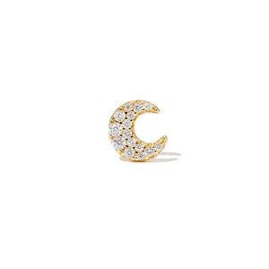 S925 en argent sterling double rangée lune diamant piercing boucles d'oreilles pour les femmes