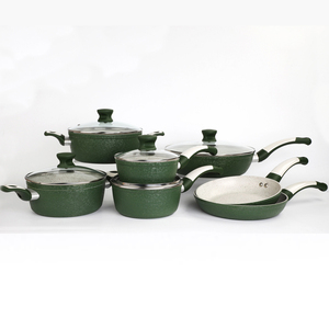 Recubrimiento de granito de color verde, sartén profunda antiadherente de aluminio <span class=keywords><strong>forjado</strong></span> con tapa de vidrio - Product Image 2