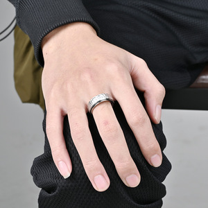 High End Hammered Surface 18K Gold PVD Plated Stainless Steel Rotatable <b>Stress</b> Relief <b>Ring</b> Spinner <b>Ring</b> Waterproof & No Tarnish - Product Image 3