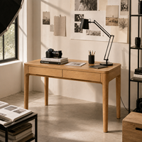 Meja Tulis Kayu Minimalis Modern dengan 2 Laci 48x24x30 in Meja Belajar Komputer untuk Rumah Kantor Kamar Tidur, Kayu Terang
