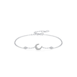 Pulsera de Cadena con Forma de Estrella y Luna de Plata de Ley S925 con Circonita para Mujer, Joyería Simple y Elegante, Versión de Cobre Personalizable - Product Image 1