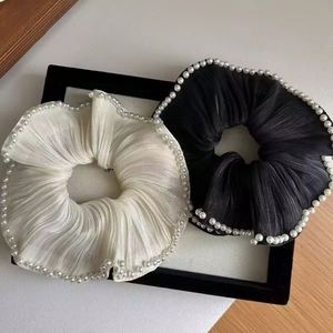 Élastiques à cheveux élégants en maille noire pour femmes, avec dentelle, perles, fleurs et strass, accessoire de coiffure pour enfants - Product Image 4