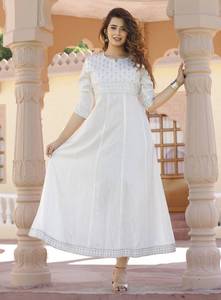 נשים רקום ויסקוזה rayon anarkali <span class=keywords><strong>kurta</strong></span> (לבן) אופנתית חדש מסוגנן נשים ויסקוזה קרם קמטים