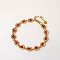 Bracelet géométrique ovale en acier inoxydable 316L plaqué or 18 carats avec zircone cubique colorée CYNYA pour femme, cadeau idéal pour le bureau/la carrière