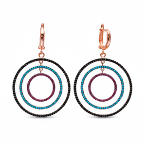 <b>Black</b> CZ Stone Round Design <b>Dangle</b> <b>Earrings</b> Turkish Wholesale Handcrafted 925 Sterling Silver Fine Jewelry - Product Image 2
