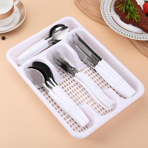 Ensemble de couverts en acier inoxydable de style sud-américain, 25 pièces, cuillère/fourchette à dessert à manche en plastique incliné, ensemble de couteaux et fourchettes à steak - Product Image 3
