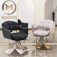 Fauteuil de Barbier en Acier Inoxydable Populaire sur Internet avec Accoudoirs Rotatifs et Réglables en Hauteur, Revêtement en Cuir PU, Design Luxe Léger pour Salon de Coiffure et Usage Domestique