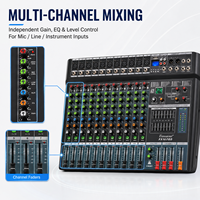Console de mixage audio alimentée 12 canaux EV12-USB avec amplificateur de puissance, Bluetooth, effets numériques USB et égaliseur 7 bandes pour spectacles sur scène