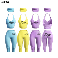 Setelan Dua Potong Tanpa Lengan Model Halter Wanita Musim Panas Celana Capri Baju Olahraga Santai dengan Katun Spandex Lembut dan Elastis Logo Kustom