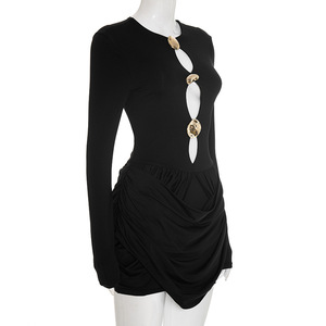Articoli Popolari Ora 2026 Abito Mini Elegante da Donna con Maniche Lunghe Traforate, Tinta Unita, Casual e Plissettato - Product Image 5