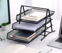 Contenedor de almacenamiento de escritorio de 3 capas, cesta de almacenamiento de malla para oficina, hogar, carpeta de archivos, gestión, papelería
