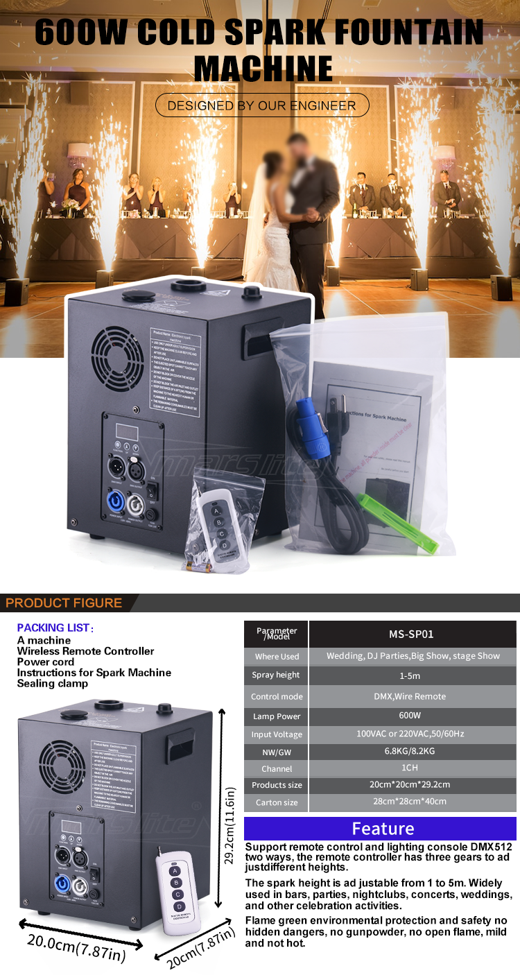 600W Cold Spark Machine - DMX Mini Spark Machine for Weddings