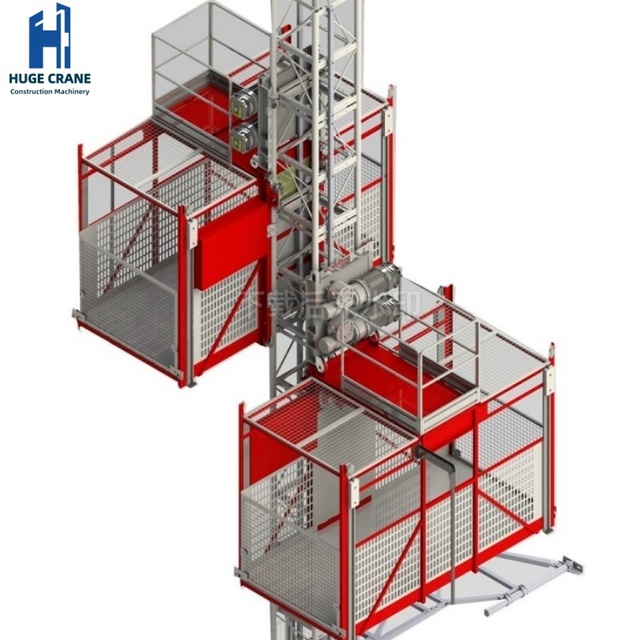 HUGECRANE SC200 Construction Elevator Cargo and Passenger Lift Hoist 2x2000kg Capacity 250m-650m Max Height for Sale