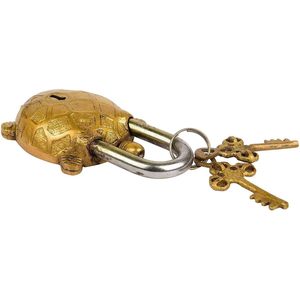 PARIJAT HANDICRAFT Functional Brass Turtle Padlock with Two <b>Keys</b> Beautiful Garden <b>Lock</b> Design - Product Image 1